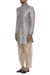 Vanshik_Grey Brocade Embroidery Zardozi Sherwani Set _Online_at_Aza_Fashions