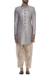 Buy_Vanshik_Grey Brocade Embroidery Zardozi Sherwani Set _Online_at_Aza_Fashions
