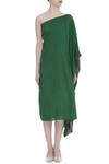 Shop Ezra Green One Shoulder Draped Dress Online at Aza Fashions Shop_Ezra_Green One Shoulder Draped Dress_Online_at_Aza_Fashions