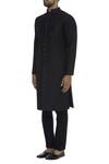 Buy_BUBBER COUTURE_Black Raw Silk Quilted Button Down Kurta _Online_at_Aza_Fashions