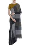 Buy_Padmaja_Grey Checkered Pattern Handwoven Saree_at_Aza_Fashions