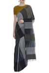 Padmaja_Grey Checkered Pattern Handwoven Saree_Online_at_Aza_Fashions