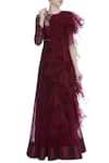 Buy_Nidhika Shekhar_Maroon Net Embroidered Round Ruffle Gown _at_Aza_Fashions