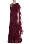 Buy_Nidhika Shekhar_Maroon Net Embroidered Round Ruffle Gown _Online_at_Aza_Fashions