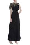 Buy_Nidhika Shekhar_Black Net Embroidered Round Draped Gown With Cape _at_Aza_Fashions