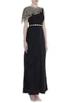 Nidhika Shekhar_Black Net Embroidered Round Draped Gown With Cape _Online_at_Aza_Fashions