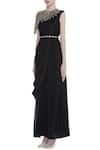 Buy_Nidhika Shekhar_Black Net Embroidered Round Draped Gown With Cape _Online_at_Aza_Fashions