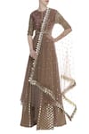 Buy_Nidhika Shekhar_Brown Chanderi Gota Patti Embroidered Cutout Back Kurta With Lehenga And Dupatta  _at_Aza_Fashions