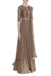 Nidhika Shekhar_Brown Chanderi Gota Patti Embroidered Cutout Back Kurta With Lehenga And Dupatta  _Online_at_Aza_Fashions