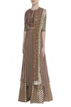 Buy_Nidhika Shekhar_Brown Chanderi Gota Patti Embroidered Cutout Back Kurta With Lehenga And Dupatta  _Online_at_Aza_Fashions