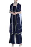 Buy_Nidhika Shekhar_Blue Square Neck Jumpsuit With Embroidered Cape _at_Aza_Fashions