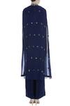 Shop_Nidhika Shekhar_Blue Square Neck Jumpsuit With Embroidered Cape _at_Aza_Fashions