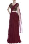 Buy_Nidhika Shekhar_Maroon Silk Cutdana Embroidery Pre Draped Lehenga Saree With Blouse _at_Aza_Fashions