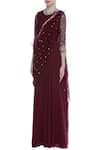 Buy_Nidhika Shekhar_Maroon Crepe Cutdana Embroidery Round Pre-draped Saree Gown _Online_at_Aza_Fashions