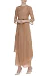 Buy_NIDHIKA SHEKHAR_Brown Crepe 3-d Flowers Embroidered Round Asymmetric Kurta With Palazzo Pants _at_Aza_Fashions