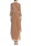 Shop_NIDHIKA SHEKHAR_Brown Crepe 3-d Flowers Embroidered Round Asymmetric Kurta With Palazzo Pants _at_Aza_Fashions