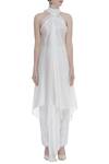 Shop_Deme by Gabriella_White Satin Halter Asymmetric Dress _Online_at_Aza_Fashions