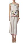 Limerick by Abirr N' Nanki_White Silk Crepe Floral Printed Dori Embroidered Draped Top With Pant  _Online_at_Aza_Fashions