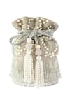 Buy Adora By Ankita Silver Pearls, Beads, Cut Work Fringed Flapper Potli Bag at Aza Fashions Buy_Adora By Ankita_Silver Pearls, Beads, Cut Work Fringed Flapper Potli Bag _at_Aza_Fashions