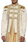 Shop_Paresh Lamba Signatures_Off White Victorian Style Sherwani With Kurta And Pants_Online_at_Aza_Fashions