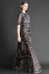 Buy_Sahil Kochhar_Brown Organza Embroidered Floral Motif Round Maxi Dress  _Online_at_Aza_Fashions