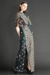 Buy_Sahil Kochhar_Blue Net Embroidered Floral Round And Printed Maxi Dress  _Online_at_Aza_Fashions