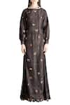 Buy_Sahil Kochhar_Brown 3d Flower And Sequin Embroidered Maxi Dress  _at_Aza_Fashions