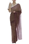 Buy_Akaaro_Gold Chanderi Zari Woven Stripe Detail Saree _at_Aza_Fashions