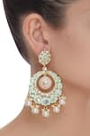 Shop_Moh-Maya by Disha Khatri_Gold Plated Mint Green Meenakari Chandbali Earrings_at_Aza_Fashions