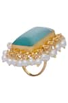 Buy_Moh-Maya By Disha Khatri_Gold Plated Hand Crafted Stone And Pearl Finger Ring_at_Aza_Fashions