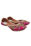 Shop Vareli Bafna Pink Zardozi And Bead Embroidered Floral Motif Juttis at Aza Fashions Shop_Vareli Bafna_Pink Zardozi And Bead Embroidered Floral Motif Juttis _at_Aza_Fashions