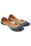 Shop_Vareli Bafna_Blue Zardozi Pearl Embroidered Juttis _at_Aza_Fashions