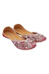 Shop_Vareli Bafna_Red Floral Motif Cutdana And Pearl Embroidered Juttis _at_Aza_Fashions