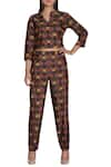 Buy_Nautanky_Brown Slub Silk Floral Printed Notched On Pant Set  _at_Aza_Fashions