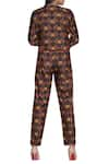 Shop_Nautanky_Brown Slub Silk Floral Printed Notched On Pant Set  _at_Aza_Fashions