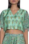 Nautanky Green Chiffon, Slub Silk Printed V-neck Slit Skirt And Crop Top Set at Aza Fashions Nautanky_Green Chiffon, Slub Silk Printed V-neck Slit Skirt And Crop Top Set _at_Aza_Fashions
