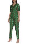 Buy_Nautanky_Green Chiffon, Slub Silk Printed V-neck On Pant Set _Online_at_Aza_Fashions