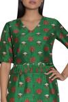 Shop_Nautanky_Green Chiffon, Slub Silk Printed V-neck On Pant Set _Online_at_Aza_Fashions