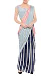 Buy_Soup by Sougat Paul_Blue Crepe Round Striped Saree With Blouse _Online_at_Aza_Fashions