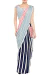 Soup by Sougat Paul_Blue Crepe Round Striped Saree With Blouse _Online_at_Aza_Fashions