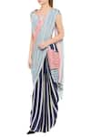 Shop_Soup by Sougat Paul_Blue Crepe Round Striped Saree With Blouse _Online_at_Aza_Fashions