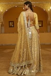 Shop_Abhinav Mishra_Gold Mirror Jaal Embroidered Lehenga Set_at_Aza_Fashions