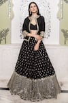 Buy_Abhinav Mishra_Black Raw Silk Mirror Embroidered Round Neckline Embellished Jacket Lehenga Set _at_Aza_Fashions