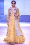 Buy_Joy Mitra_Yellow Embroidery Round Anarkali Jacket Set _at_Aza_Fashions