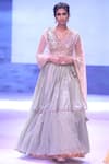 Buy_Joy Mitra_Green V Neck Chanderi Silk Kurta Lehenga Set _at_Aza_Fashions