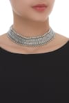 Shop_Motifs by Surabhi Didwania_Silver Plated Baroque Handcrafted Choker Necklace_at_Aza_Fashions