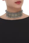 Shop_Motifs by Surabhi Didwania_Silver Plated Baroque Choker Necklace_at_Aza_Fashions