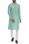 Buy_Kunal Anil Tanna_Blue Checkered Embroidered Kurta Set_at_Aza_Fashions