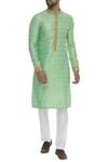 Buy_Kunal Anil Tanna_Green Chanderi Embroidered Checkered Sequin Kurta Set  _at_Aza_Fashions