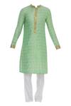 Kunal Anil Tanna_Green Chanderi Embroidered Checkered Sequin Kurta Set  _Online_at_Aza_Fashions
